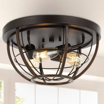 Lyla 15.75" Rustic Farmhouse Iron LED Flush Mount - JONATHAN Y